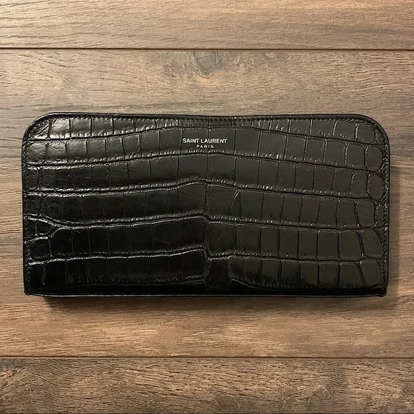 ❌SOLD❌ Saint Laurent Black Crocodile-Embossed Leather Zip-Around Long Wallet - Picture 2 of 14